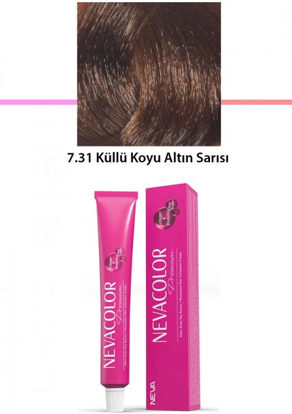 Premium 7.31 Küllü Koyu Altın Sarısı - Kalıcı Krem Saç Boyası 50 G Tüp