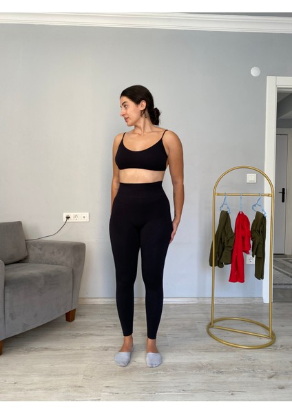 Kalçası Büzgülü Ekstra Push Up Etkili Slimfit Toparlayıcı Siyah Tayt fırsatları