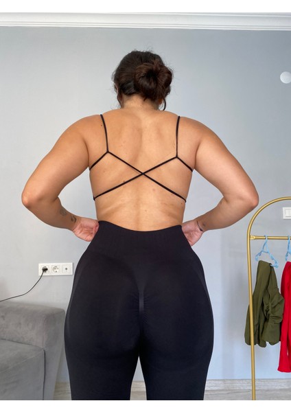 Kalçası Büzgülü Ekstra Push Up Etkili Slimfit Toparlayıcı Siyah Tayt indirimleri