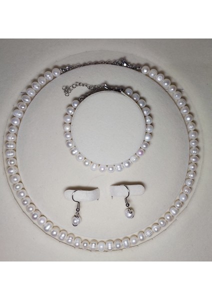 Doğal Inci Set, Kolye Bileklik Küpeden Oluşan Gerçek Inci Takım