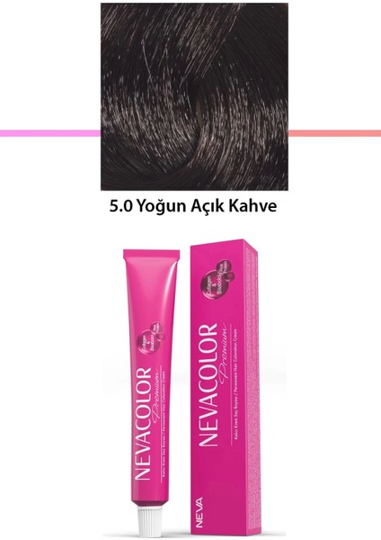 Premium 5.0 Yoğun Açık Kahve - Kalıcı Krem Saç Boyası 50 G Tüp