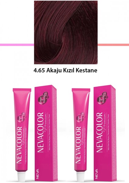 2 Li Set Premium 4.65 Akaju Kızıl Kestane - Kalıcı Krem Saç Boyası 2 x 50 G Tüp