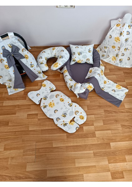 Arılı Antrasit Oval Yataklı 7 Parça Babynest Seti fırsatları