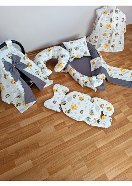 Arılı Antrasit Oval Yataklı 7 Parça Babynest Seti indirimleri