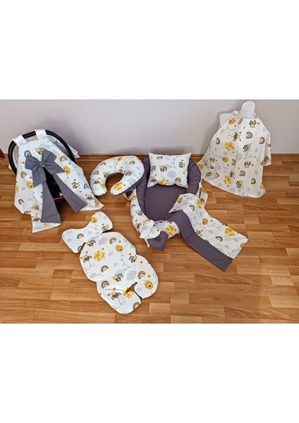Arılı Antrasit Oval Yataklı 7 Parça Babynest Seti
