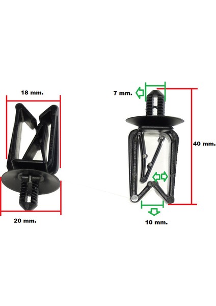 Klıps Kablo-Hortum Tutucu Dübel Boy:40 Mm.en:18 Mm.şapka:20 Mm.tutucu Kalınlık:7 Mm.tutucu Iç:10 Mm.