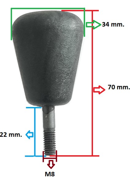 Klıps Civatalı Topuz Boy.70 Mm.kafa:34 Mm.civata Boy:22 Civata Çap Metrik 8