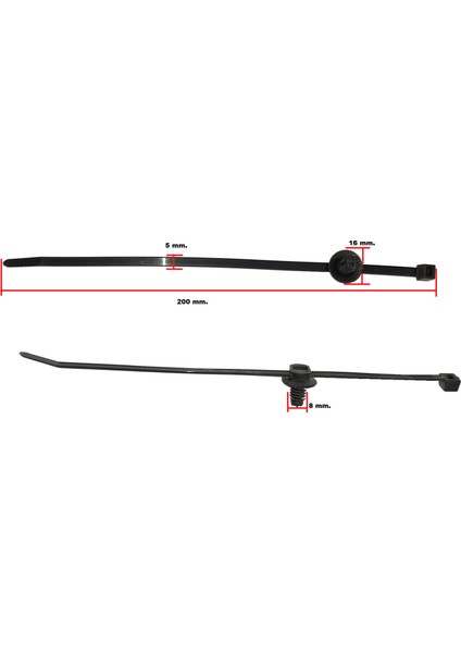 Klıps Dubellı Plastık Kelepce BOY:200 Mm.sapka:16 Mm.dubel Kalınlık:8 Mm.kelepce Kalınlık:5 Mm.