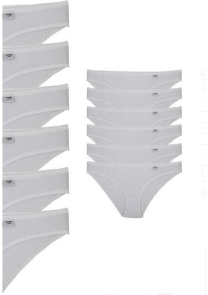 Elastan Düz Bikini-Külot -12 Adet - Beyaz