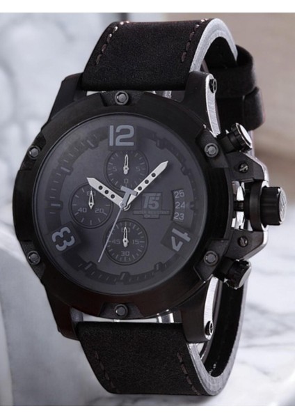Erkek Kol Saati – Siyah Büyük Kasa – Siyah Deri Kordon – Kronograf & Takvim – Su Geçirmez modelleri