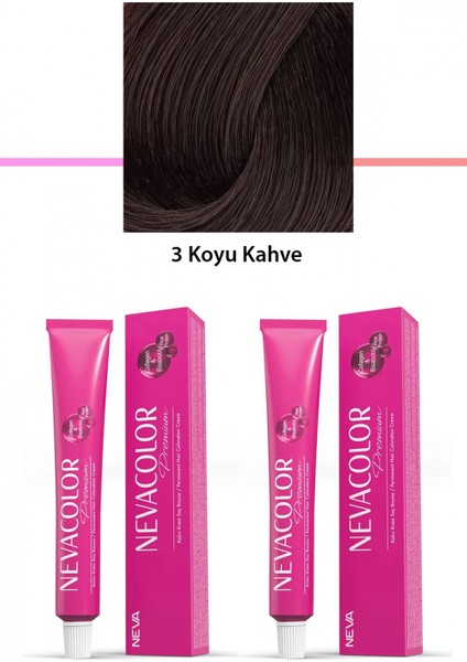 2 Li Set Premium 3 Koyu Kahve - Kalıcı Krem Saç Boyası 2 x 50 G Tüp