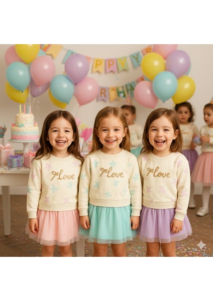 Kız Çocuk Tütü Etekli Payet Işlemeli Kurdele Baskılı %100 Pamuk Yeşil Astarlı Elbise indirimleri