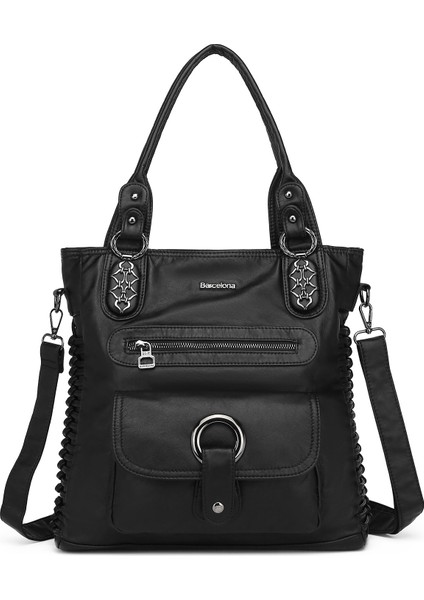 Barcelona Günlük Büyük ve Çok Cepli Kadın Omuz Çantası Uzun Askılı 1822 Siyah