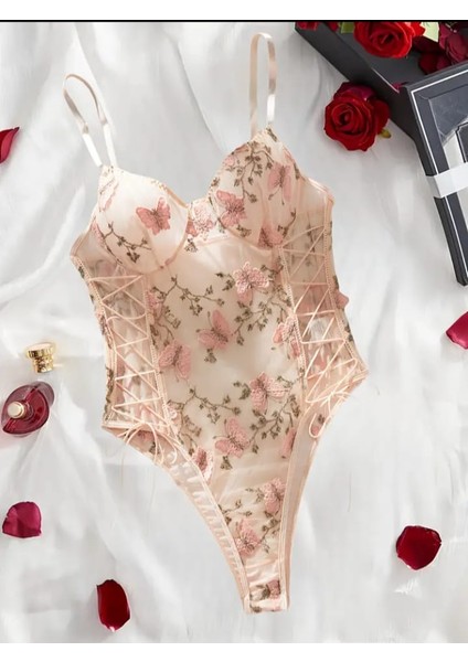 Kelebek Nakışlı Bodysuıt