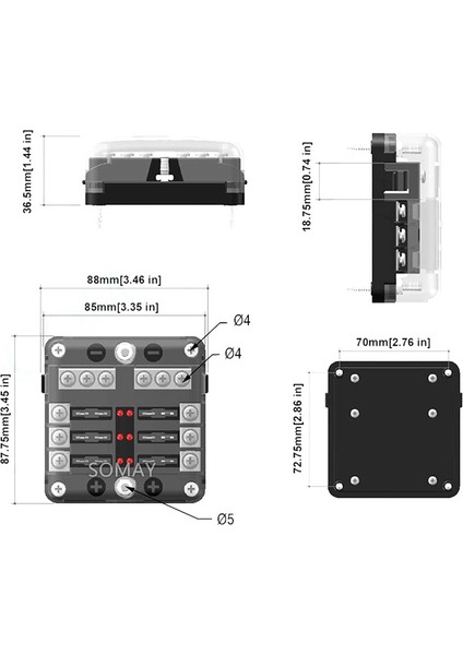 Marine Tekne Sigorta Kutusu Işık Ikazlı Şase Bareli B6 - 6 Sigorta modelleri
