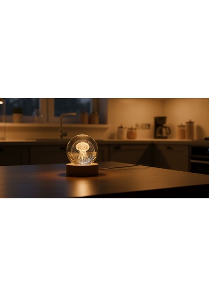 3D LED Deniz Anası Kristal Küre – Sarı Işıklı, Dekoratif ve Hediyelik Ürün modelleri