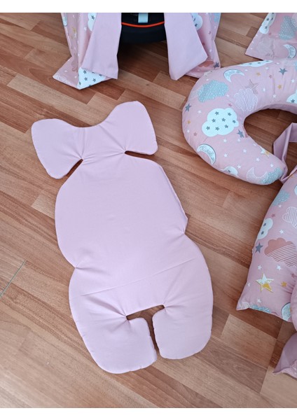 Pembe Bulutlu Düz Pudra Oval Yataklı 7 Parça Babynest Seti