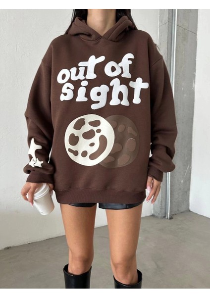 3 Iplik Şardonlu Oversize Out Of Baskılı Sweat Kahve modelleri