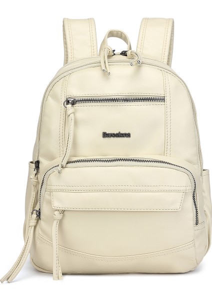 Barcelona Günlük Çok Cepli Orta Boy Kadın Sırt Çantası 1871 Bej