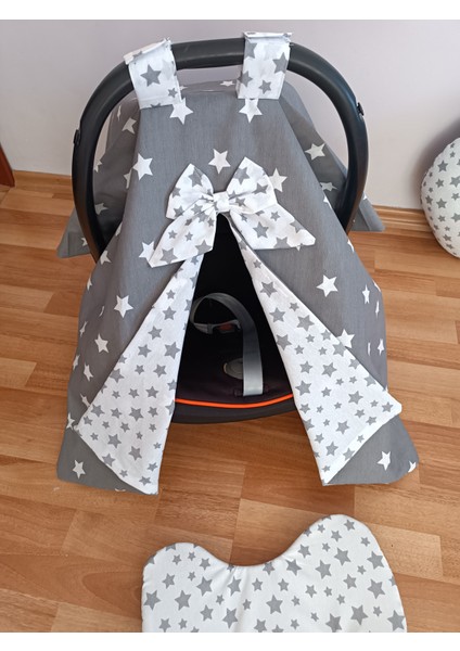 Gri Beyaz Yıldız Oval Yataklı 7 Parça Babynest Seti modelleri