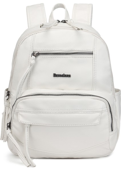 Barcelona Günlük Çok Cepli Orta Boy Kadın Sırt Çantası 1871 Beyaz