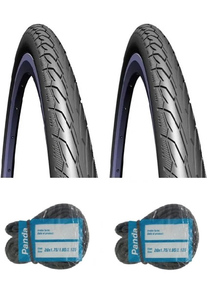 26 Jant 26X1.75 (47-559) 3mm Zırhlı Bisiklet Dış Lastiği V66 x 2 Adet + Panda Iç Lastik Seti