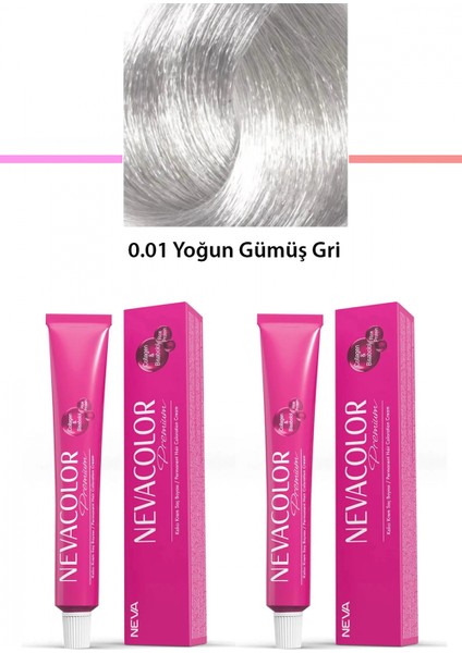 2 Li Set Premium 0.01 Yoğun Gümüş Gri - Kalıcı Krem Saç Boyası 2 x 50 G Tüp