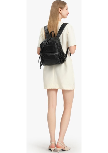 Barcelona Günlük Çok Cepli Orta Boy Kadın Sırt Çantası 1871 Siyah