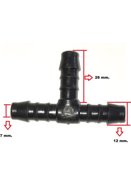 Klıps Üçlü Hortum Taksimatı Uzunluk:26 Mm.hortum Giriş Dış:12 Mm.iç Çap:7 Mm. Üniversal