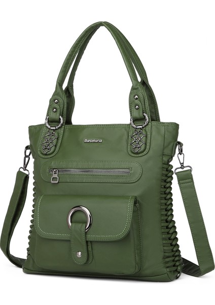 Barcelona Günlük Büyük ve Çok Cepli Kadın Omuz Çantası Uzun Askılı 1822 Koyu Yeşil fiyatları
