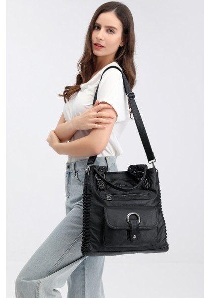 Barcelona Günlük Büyük ve Çok Cepli Kadın Omuz Çantası Uzun Askılı 1822 Koyu Yeşil fırsatları