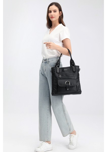 Barcelona Günlük Büyük ve Çok Cepli Kadın Omuz Çantası Uzun Askılı 1822 Koyu Yeşil indirimleri