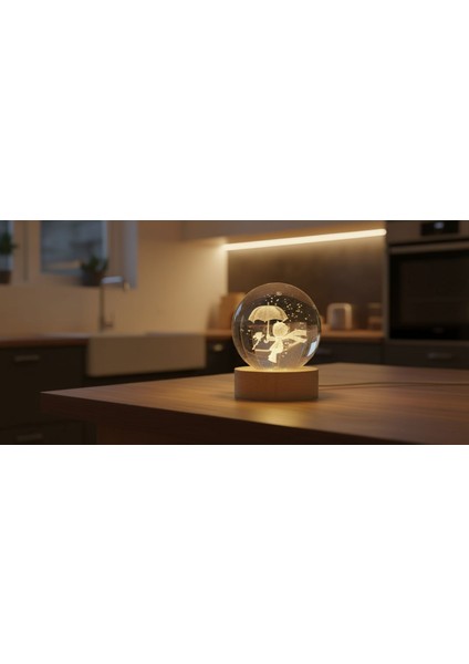 3D LED Şemsiyeli Çocuk Kristal Küre – Sarı Işıklı, Dekoratif ve Hediyelik Ürün modelleri
