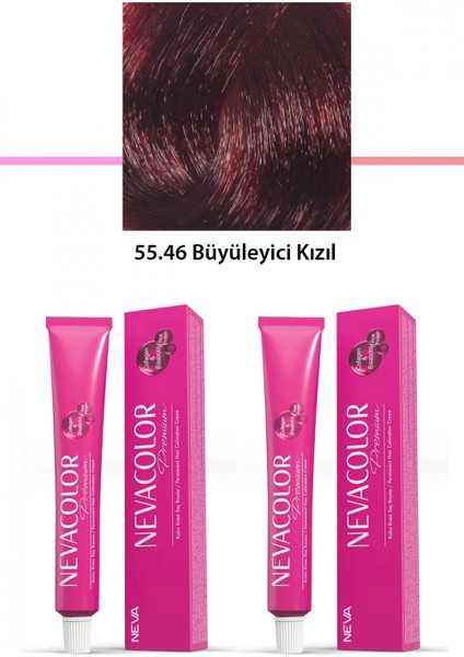 2 Li Set Premium 55.46 Büyüleyici Kızıl - Kalıcı Krem Saç Boyası 2 x 50 G Tüp