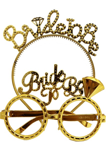 Bride To Be Yazılı Taç ve Bride To Be Yazılı Gözlük Seti Altın Renk (4989)