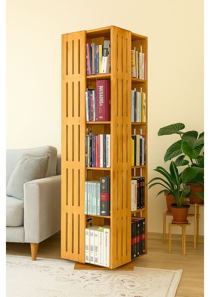 Ahşap Döner Kitaplık 360 Döner Dekoratif Kitap Standı