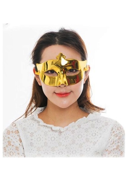 Altın Renk Kostüm Partisi Ekstra Parlak Balo Maskesi 15X10 cm (4989)