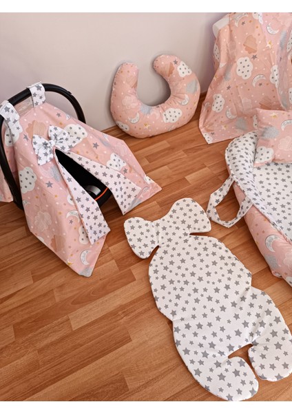 Pembe Bulutlu Yıldız Oval Yataklı 7 Parça Babynest Seti fiyatları