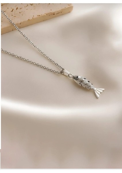 Kadın Çelik Balık Model Paslanmaz Zincir Kolye Gümüş Renk