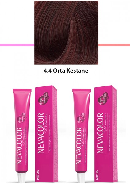 2 Li Set Premium 4.4 Orta Kestane - Kalıcı Krem Saç Boyası 2 x 50 G Tüp