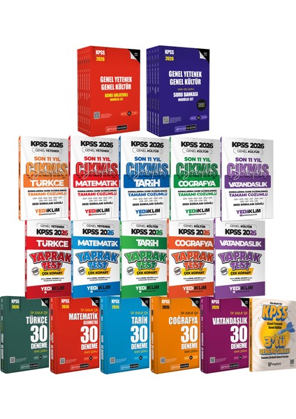2026 Kpss Tüm Dersler Konu-Soru Bankası 6+5 Kitap-Çözümlü 30 Deneme-Çıkmış Sorular-Yaprak Test