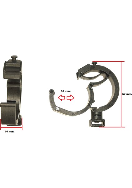 Klıps Hortum-Kablo Plastık Tutucu Kelepce Boy:57 Mm.kalınlık:10 Mm.tutucu Acı:30-8 Mm.