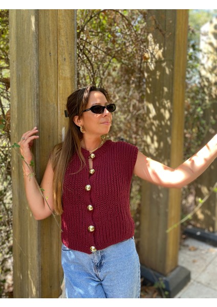 Kadın Örgü Yelek Bordo Salaş Süveter Bluz El Örgüsü modelleri