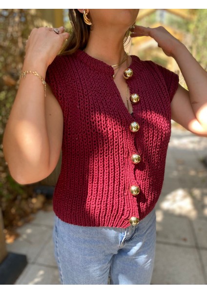 Kadın Örgü Yelek Bordo Salaş Süveter Bluz El Örgüsü fırsatları