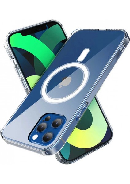 Iphone 14 Kılıf Kamera Lens Korumalı Magsafe Destekli Şeffaf Darbe Emici Sert Kapak