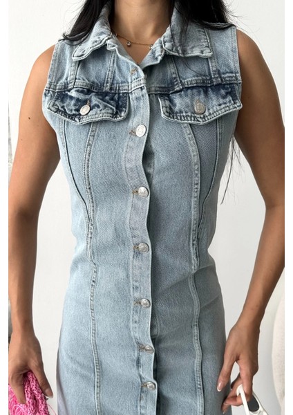 Sıfır Kol Kar Yıkama Tunik Ceket Mavi D2520 indirimleri