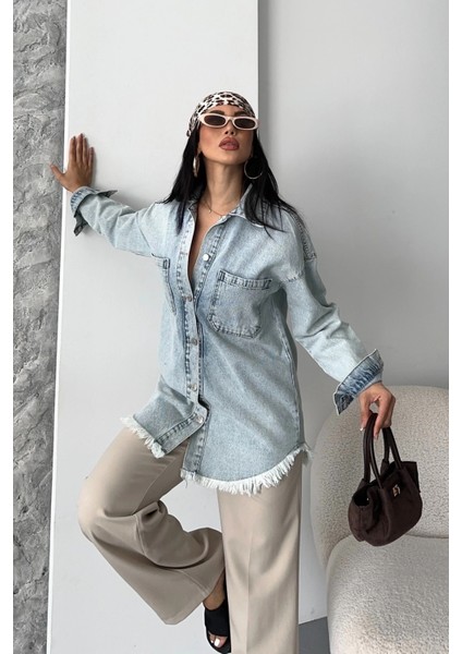 Cepli Püsküllü Kar Yıkama Kot Ceket Mavi D2515 fırsatları