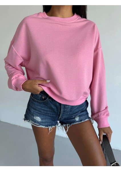 2 Iplik Bisiklet Yaka Sweat Pembe F2339