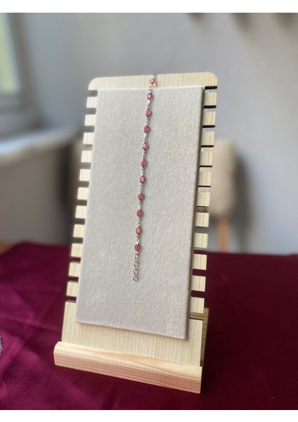 Pembe Oval Detaylı Gümüş Bileklik