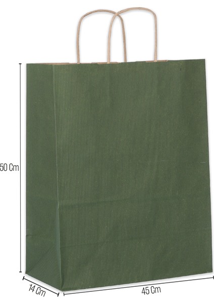 45*50*14 Yeşil Kraft Saplı Kağıt Çanta 25 Adet